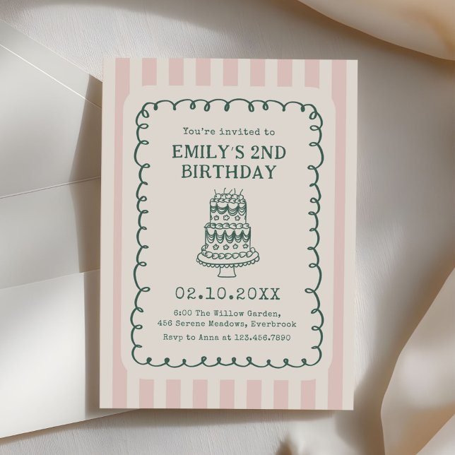 Invitación Hand Drawn Cake Quirky Unique Birthday Party (Subido por el creador)