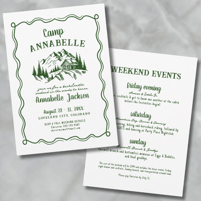 Invitación Hand Drawn Camp Bachelorette Party (Camp Bachelorette Party Invitation)