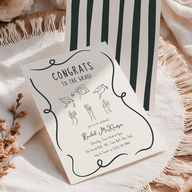 Invitación Hand-drawn Cap Throw Graduation Party (Subido por el creador)