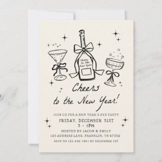 Invitación Hand Drawn Champagne Cheers New Years Eve Party