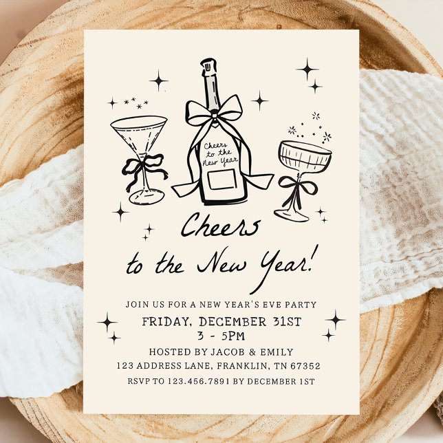 Invitación Hand Drawn Champagne Cheers New Years Eve Party (Subido por el creador)