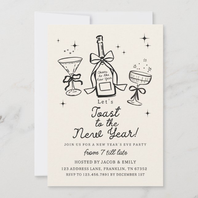 Invitación Hand Drawn Cheers New Years Eve Party In (Anverso)