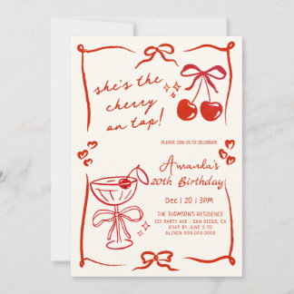 Invitación hand-drawn cherry martini birthday invitation