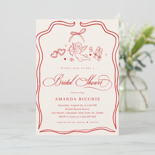 Invitación Hand Drawn Cherub Vintage Cupid Bridal Shower (Anverso de pie)