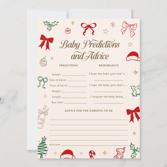 Invitación Hand Drawn Christmas Baby Shower Predictions Game  (Anverso)