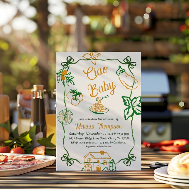 Invitación Hand Drawn Ciao Italian Pizza & Pasta Baby Shower (Subido por el creador)