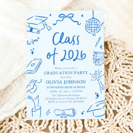 Invitación Hand Drawn Class of 2026 Blue Graduation Party