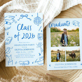 Invitación Hand Drawn Class of 2026 Blue Graduation Party