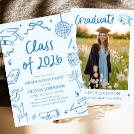 Invitación Hand Drawn Class of 2026 Blue Graduation Party