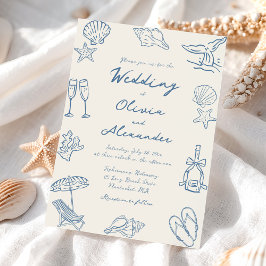 Invitación Hand Drawn Coastal Whimsical Doodle Beach Wedding