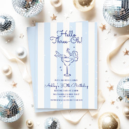Invitación Hand Drawn Cocktail Hello Three-Oh! Striped 30th