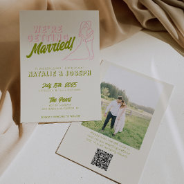 Invitación Hand Drawn Colorful Retro QR Code Photo Wedding
