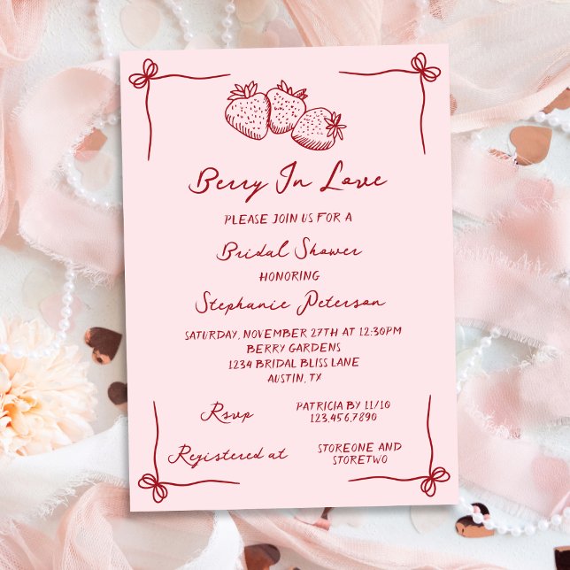Invitación Hand Drawn Coquette Berry In Love Bridal Shower (Subido por el creador)