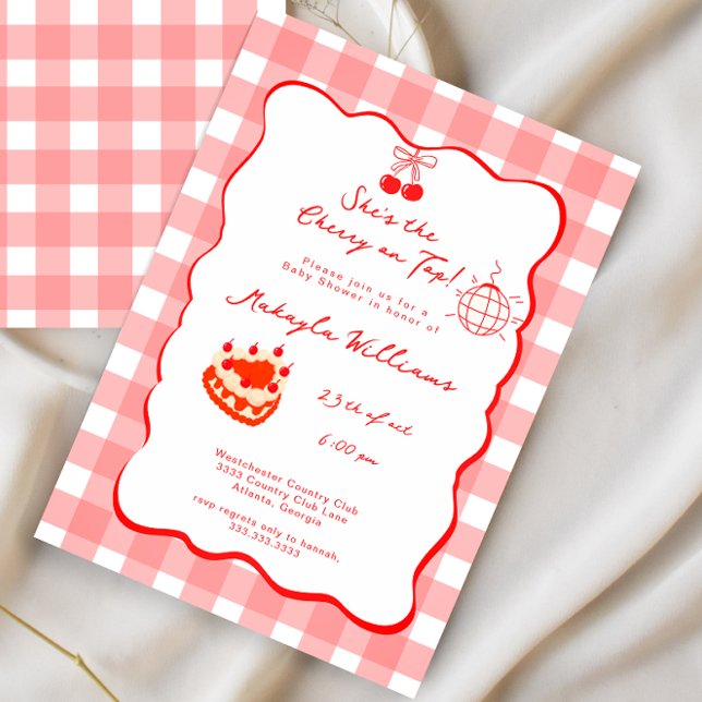 Invitación Hand-Drawn Coquette Cherry on Top Baby Shower (Subido por el creador)