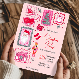 Invitación Hand Drawn coquette doodle pink christmas party