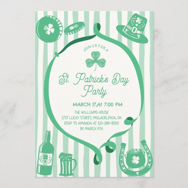 Invitación Hand Drawn Coquette Frame Stripes St Patrick's Day (Anverso)