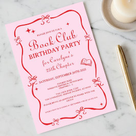 Invitación Hand Drawn Coquette Pink Red Book Club Invitation