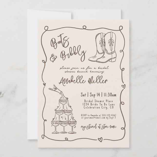 Invitación Hand Drawn Country Bridal Shower (Anverso)