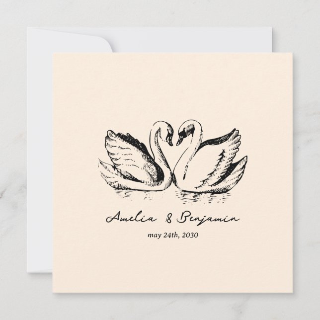 Invitación hand drawn Couple Swan Whimsical Wedding (Anverso)