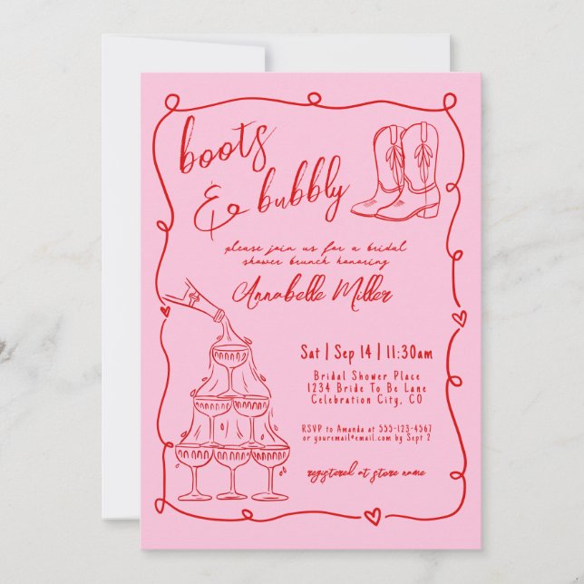Invitación Hand Drawn Cowgirl Country Bridal Shower (Anverso)