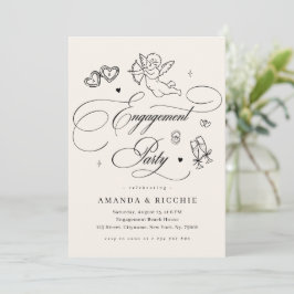Invitación Hand Drawn Cupid Cherub Vintage Engagement Party