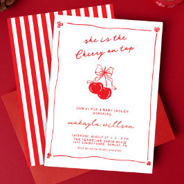Invitación Hand Drawn Cute Cherry On Top Red Baby Shower 