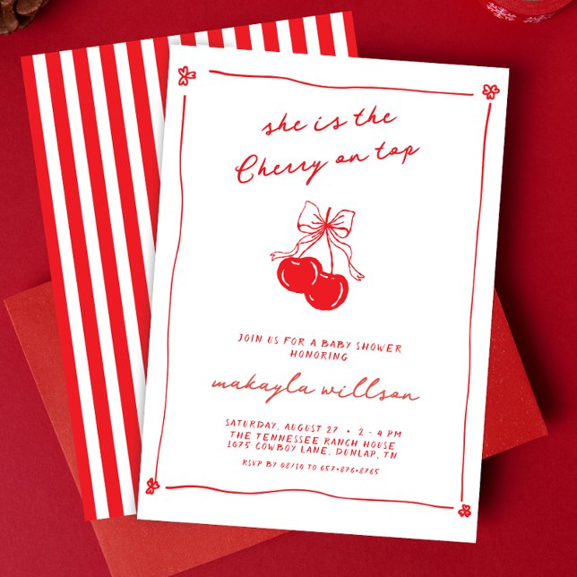 Invitación Hand Drawn Cute Cherry On Top Red Baby Shower  (Subido por el creador)