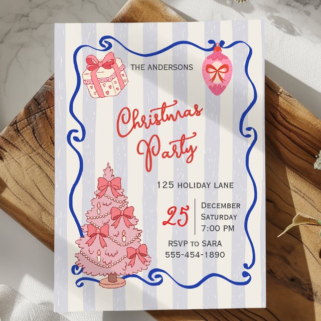 Invitación Hand Drawn  doodle blue pink christmas party (Subido por el creador)