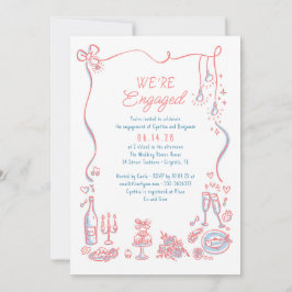 Invitación Hand Drawn Doodle Funky Whimsical Engagement Party