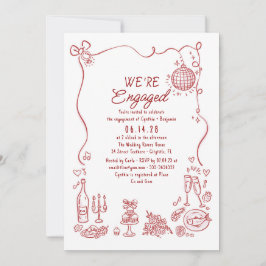 Invitación Hand Drawn Doodle Funky Whimsical Engagement Party