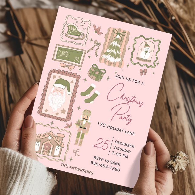 Invitación Hand Drawn doodle green peach christmas party (Subido por el creador)