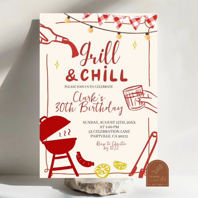 Invitación Hand Drawn Doodle Grill and Chill BBQ party invita (Subido por el creador)