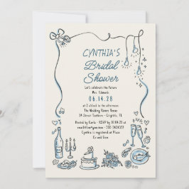 Invitación Hand Drawn Doodles Funky Whimsical Bridal Shower