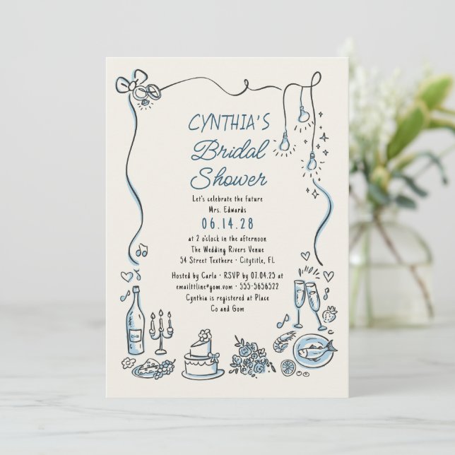 Invitación Hand Drawn Doodles Funky Whimsical Bridal Shower (Anverso de pie)