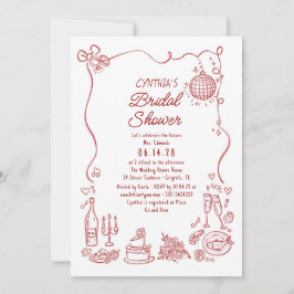 Invitación Hand Drawn Doodles Funky Whimsical Bridal Shower