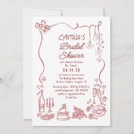 Invitación Hand Drawn Doodles Funky Whimsical Bridal Shower