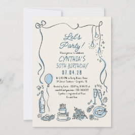 Invitación Hand Drawn Doodles Whimsical Quirky Adult Birthday
