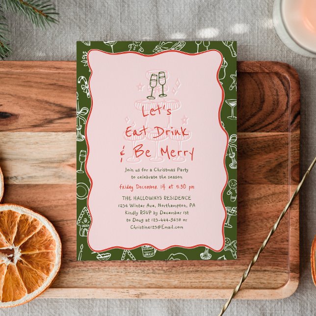 Invitación Hand-Drawn Eat Drink & Be Merry Holiday Party (Subido por el creador)