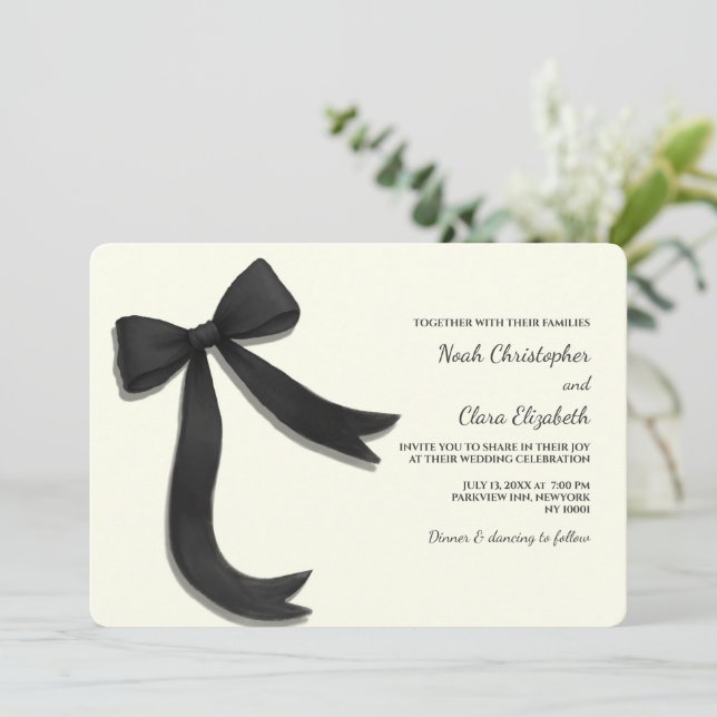 Invitación Hand drawn Elegant Black Bow - Modern Minimalist (Anverso de pie)