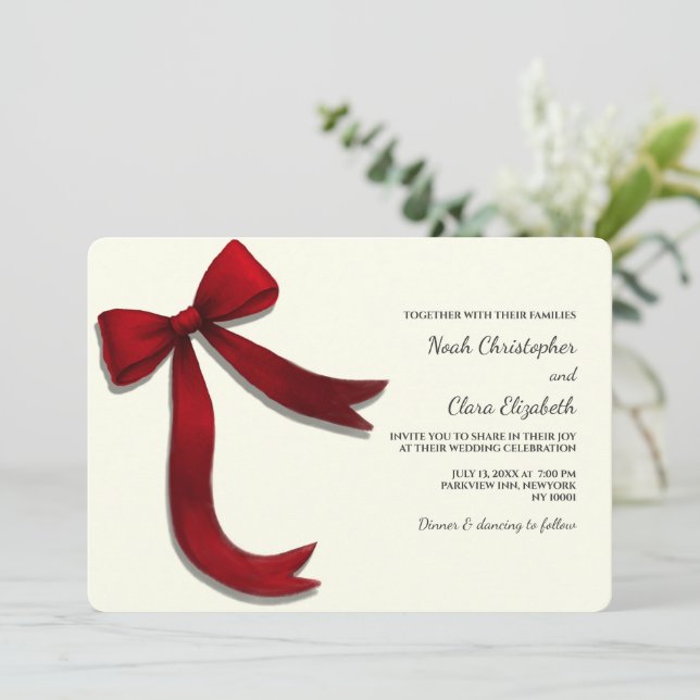 Invitación Hand drawn Elegant Red Bow - Modern Minimalist (Anverso de pie)
