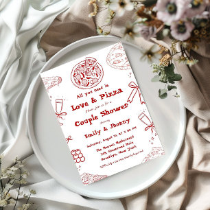 Invitación Hand Drawn es Love & Pizza Bridal Shower