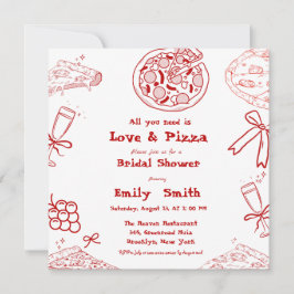 Invitación Hand Drawn es Love & Pizza Bridal Shower