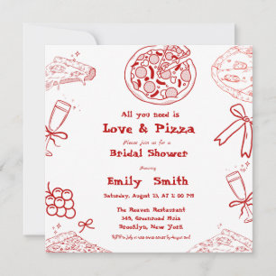 Invitación Hand Drawn es Love & Pizza Bridal Shower