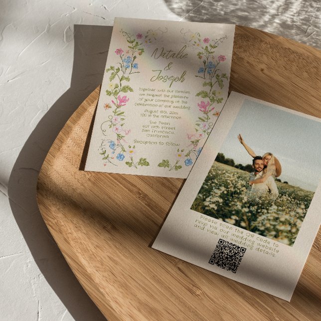 Invitación Hand Drawn Floral Summer Photo QR Code Wedding (Subido por el creador)