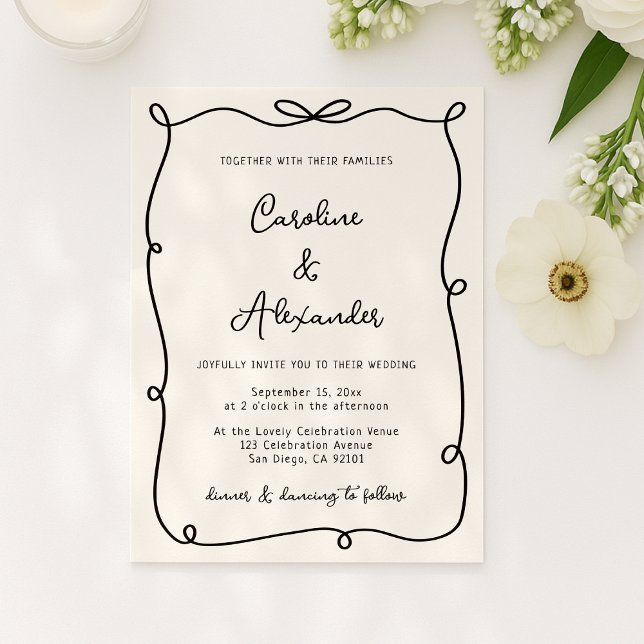 Invitación hand drawn frame with bow wedding invitation (Subido por el creador)