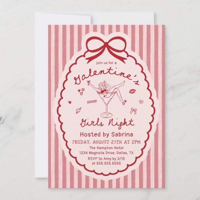 Invitación Hand Drawn Galentines Girls Night Party Invitation (Anverso)