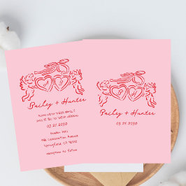 Invitación hand drawn heart couple Whimsical Wedding