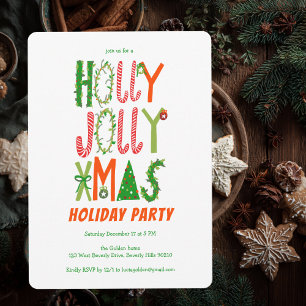Invitación Hand Drawn Holly Jolly Navidades PERSONALIZADO