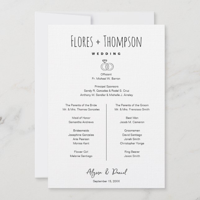 Invitación Hand drawn Icons  wedding Timeline bridal party  (Anverso)