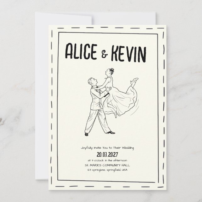 Invitación Hand Drawn Illustration Ivory Minimalist Wedding  (Anverso)